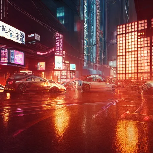 Prompt: market place in a cyberpunk city, nighttime, raining, intricate artwork by Tooth Wu and wlop and beeple, octane render, hyper realism, 8k