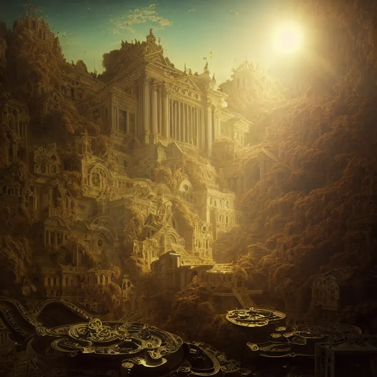 Image similar to motherboard, chip circuit, computer, dream - like atmosphere, baroque landscape painting, perfect composition, beautiful detailed intricate insanely detailed octane render trending on artstation, 8 k artistic photography, photorealistic, soft natural volumetric cinematic perfect light, chiaroscuro, award - winning photograph, masterpiece, raphael, caravaggio, greg rutkowski, beeple