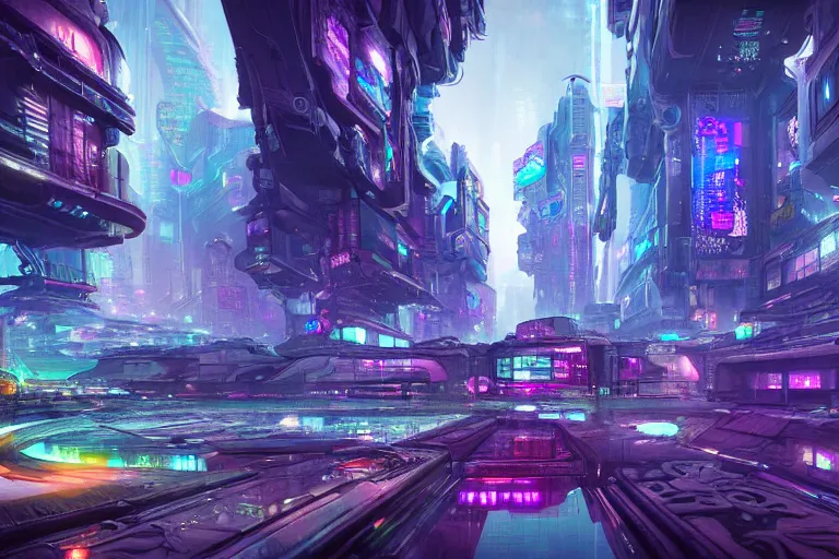 Image similar to a psychedelic cyberpunk city at the edge of existence where intensely creative astral beings live, in the style of wlop, illustration, epic, fantasy, hyper detailed, smooth, unreal engine, sharp focus, ray tracing