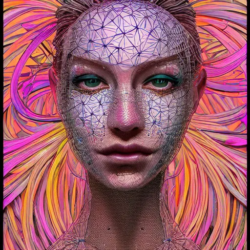 Image similar to the portrait of an incredibly beautiful and sophisticated woman partially made of onions of all colors, an ultrafine detailed illustration by james jean, final fantasy, intricate linework, bright colors, behance contest winner, vanitas, angular, altermodern, unreal engine 5 highly rendered, global illumination, radiant light, detailed and intricate environment