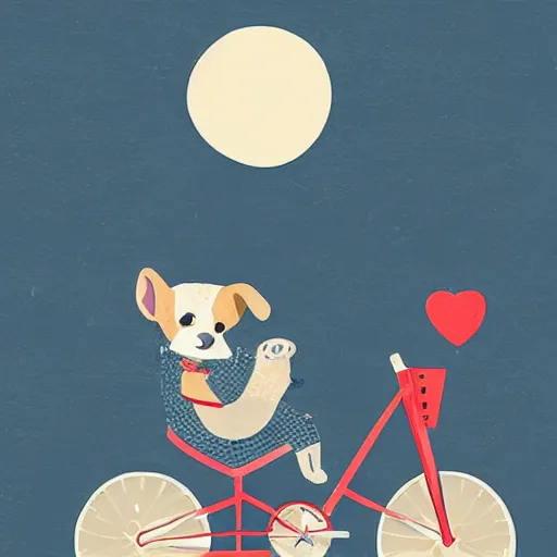 Prompt: cute illustration of dog riding a bike in paris