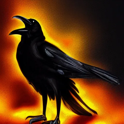 Prompt: anthropomorphic art of a raven wearing a layered yellow coat, holding a black flame, dark, moody, smooth, digital art, high detail, volumetric lighting.
