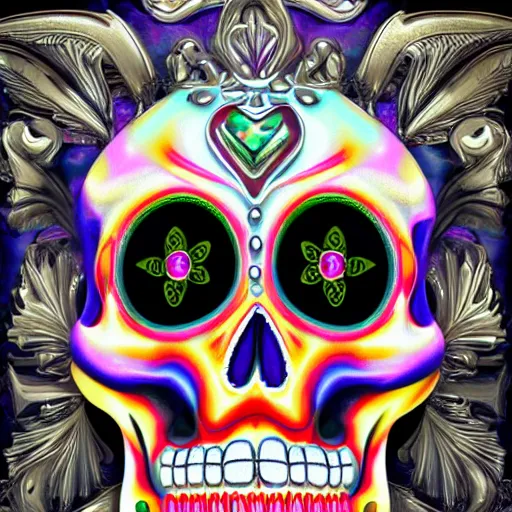 Image similar to a detailed fabergé slmexican skull, digital painting, perfect, ultra graphics shiny effect, glossy surface