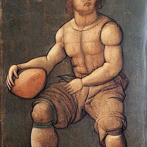 Prompt: football player in the style of Leonardo da Vinci