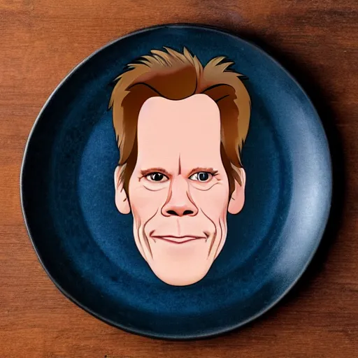 Image similar to kevin bacon's face as side bacon on a plate with eggs