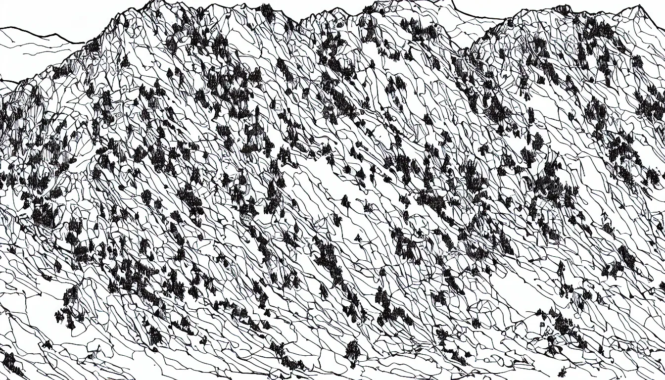 Image similar to backpacking over mountain ridgeline, minimalist line art by moebius, clean long lines, ultra detailed