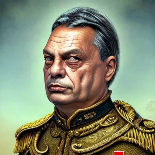 Image similar to id photo of a viktor orban in emperor outfit, art by tomasz alen kopera