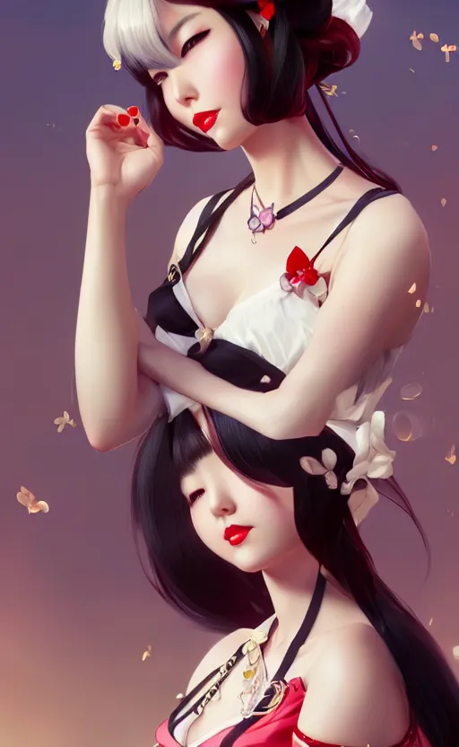 Image similar to a pin up and beautiful fashion charming dreamlke japanese girl with lv jewelry, character art, art by artgerm lau and wlop and and ilya kuvshinov and john singer sargent, hyperdetailed, 8 k realistic, symmetrical, frostbite 3 engine, cryengine, dof, trending on artstation, digital art