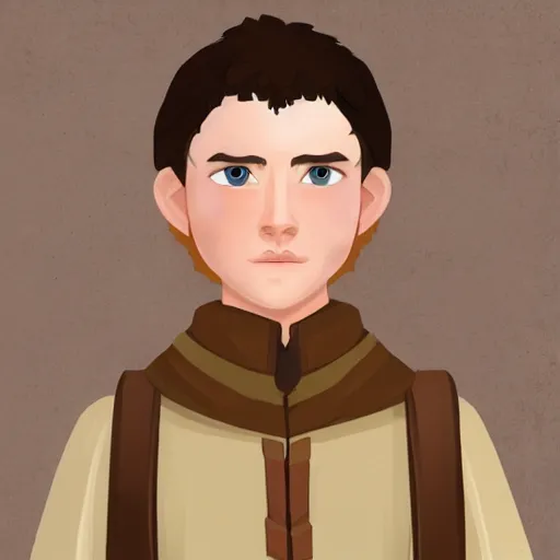 Image similar to video game medieval town villager portrait. Male, 20 years old.