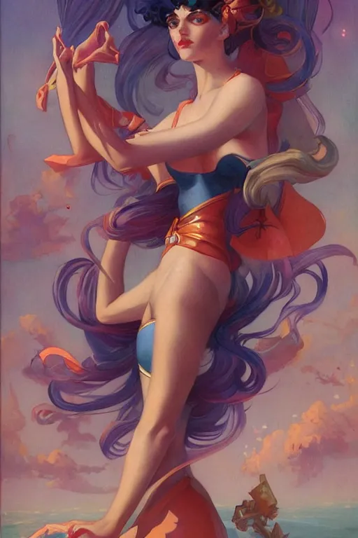 Image similar to Sailor Moon by Peter Mohrbacher in the style of Gaston Bussière, Art Nouveau