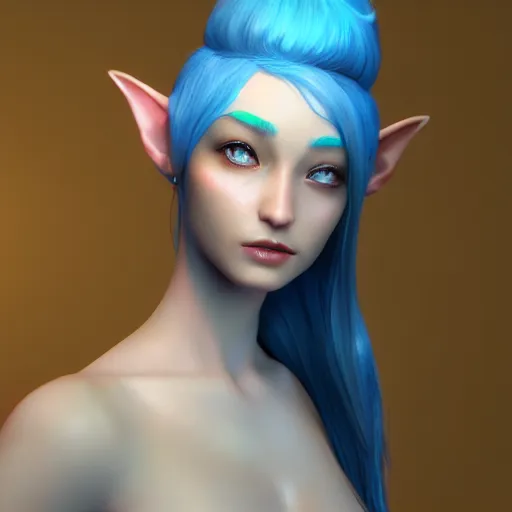 Prompt: a beautiful elf with blue hair, a digital painting by lu ji, cgsociety, photorealism, daz 3 d, sketchfab, zbrush