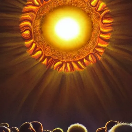 Image similar to the sun blowing up while people watch from earth, hyper realistic, HD, highly detailed,