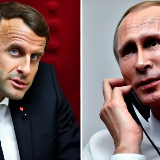 Image similar to emmanuel macron having a phone call with vladimir putin