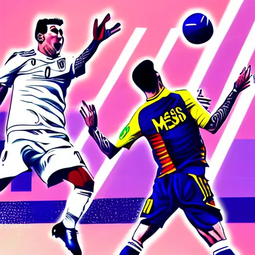 Image similar to Lionel Messi dunking on Cristiano Ronaldo, illustration, sketch