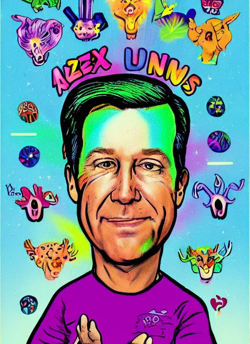 Image similar to alex jones by lisa frank and Zbigniew Brzezinski