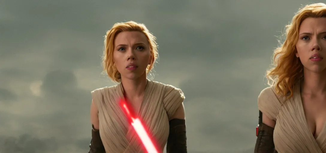 Prompt: still of scarlett johansson in star wars