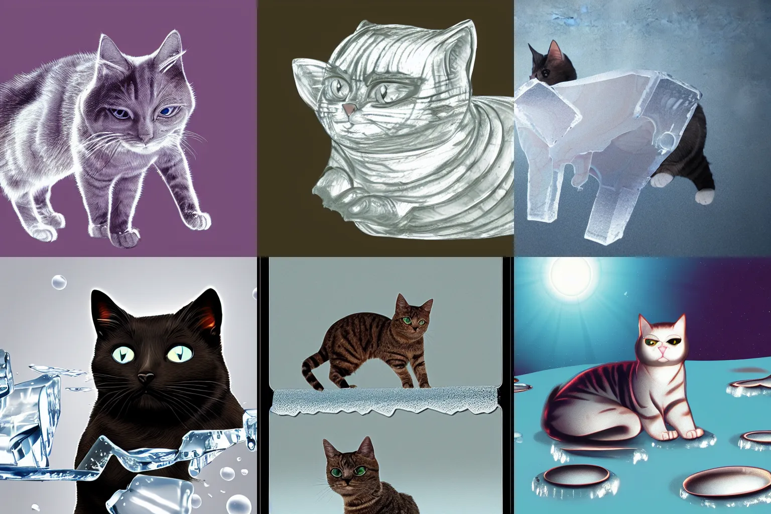 Prompt: surreal concept art, cat material is transparent ice,