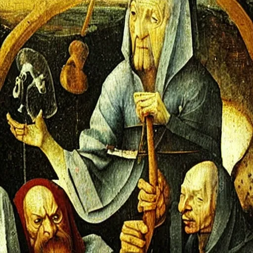 Image similar to a detailed zoom on a hieronymus bosch oil painting