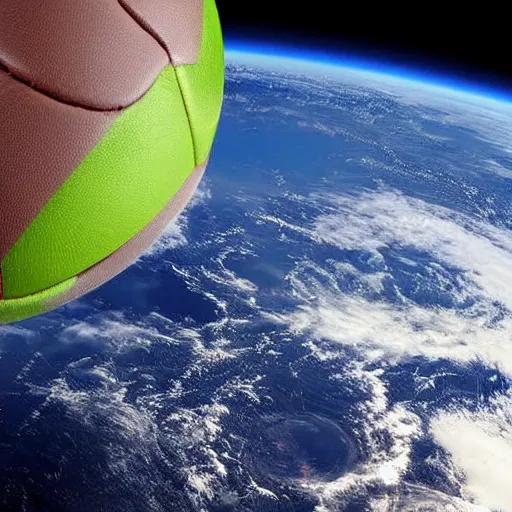 Image similar to god playing football with earth in space