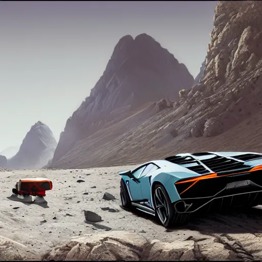 Prompt: highly detailed photoshoot of a lamborghini on the moon, in gta v, stephen bliss, unreal engine, fantasy art by greg rutkowski, loish, rhads, ferdinand knab, makoto shinkai and lois van baarle, ilya kuvshinov, rossdraws, tom bagshaw, global illumination, radiant light, detailed and intricate environment