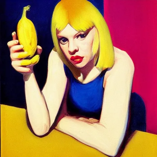 Image similar to blondie singer with banana, edward hopper painting