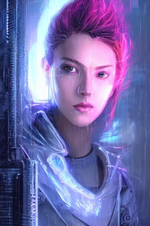 Image similar to portrait futuristic talented cyberpunk female Alchemist, in futuristic stormy heavy snowy thunder tokyo rooftop Enchantment cyberpunk night, ssci-fi, fantasy, intricate, very very beautiful, elegant, neon light, highly detailed, digital painting, artstation, concept art, soft light, hdri, smooth, sharp focus, illustration, art by tian zi and craig mullins and WLOP and alphonse mucha