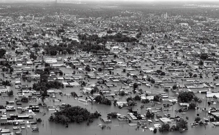 Prompt: a cityscape after a flood, 35mm