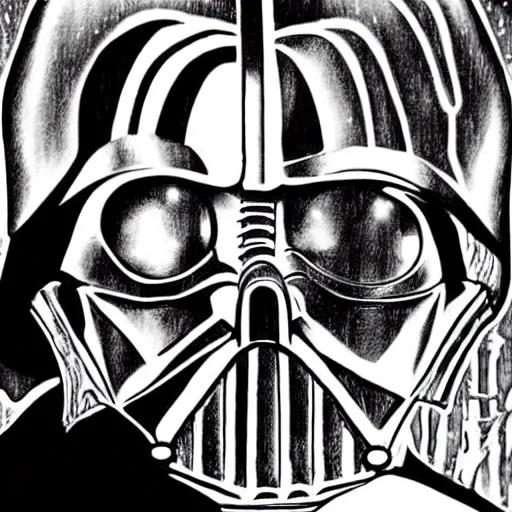 Image similar to Darth Vader portrait in the style of Junji Ito. Manga. Gothic. Horror. Extremely detailed. 4K.