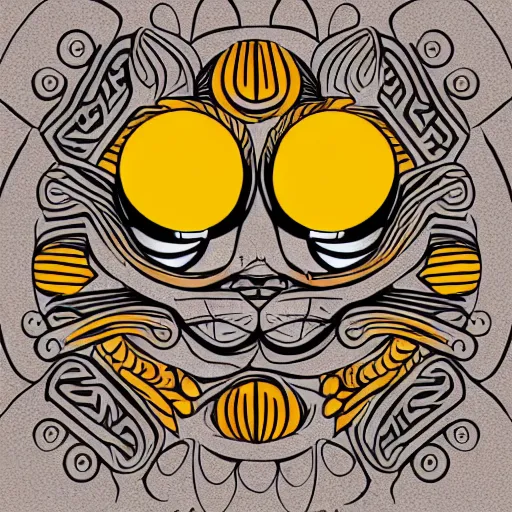 Image similar to tattoo sketch of a cat with one eye, smiling sun, maori ornament, polinesian style, minimalism, line art, vector