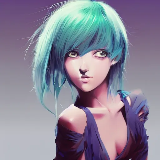 ArtStation - Blue Hair Anime Girl Illustration