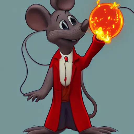 Prompt: anthropomorphic mouse in the lab coat catsing fireball, pixar style, concept art, character turnaround, trending on artstation, childrens illustrated storybook, by alphonse mucha and cory loftis and matthias lechner