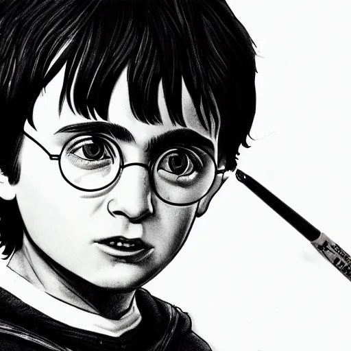 Image similar to a close up portrait of harry potter as a child, art station, highly detailed, concept art, sharp focus, illustration in pen and ink, wide angle, by Kentaro Miura