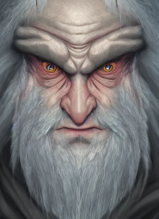 Image similar to a highly detailed airbrush painting of a evil mage hobbit with a big nose, trending on artstation, unreal 5, daz, hyperrealistic, octane render, dungeons and dragons, dynamic lighting