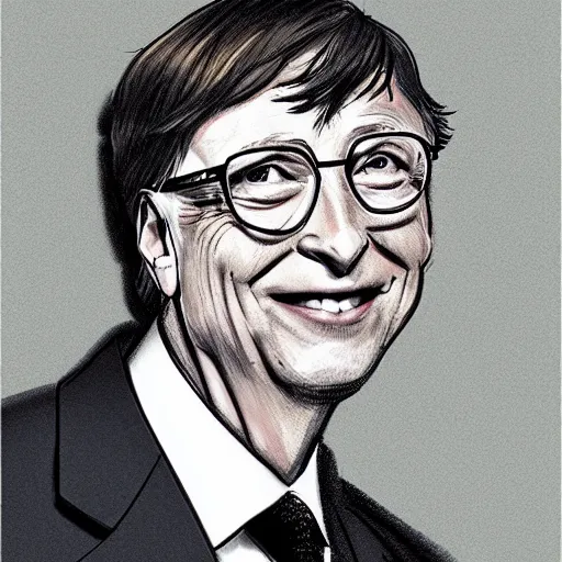 Image similar to Bill gates wearing Rin Tohsaka's clothing, drawn in the style of Stanley Artgerm Lau, extremely detailed