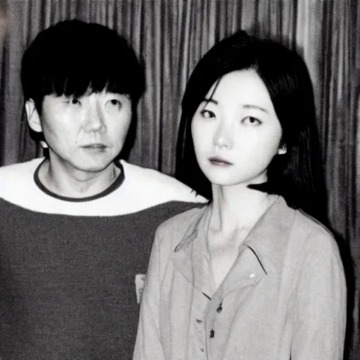 Image similar to archive of the actress Choi Eun-Hee and director Shin Sang-ok, Reuters, 35mm film, film grain, mysterious exterior, underexposed