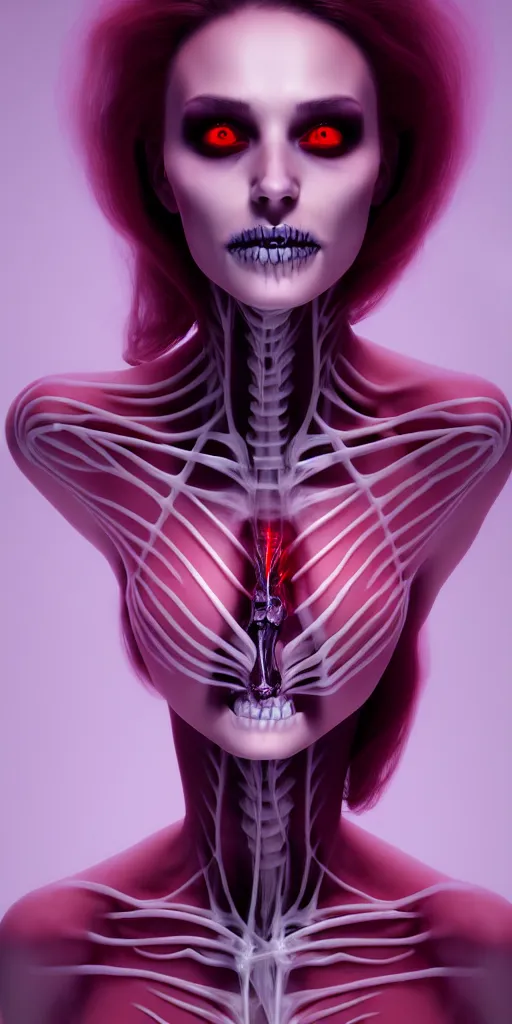 Prompt: portrait female posing sensual figure x - ray, skeletal, glowing veins under translucent skin, highly detailed skin, bouquet of daggers, voluminous, trending on artstation, 8 k, hperreal