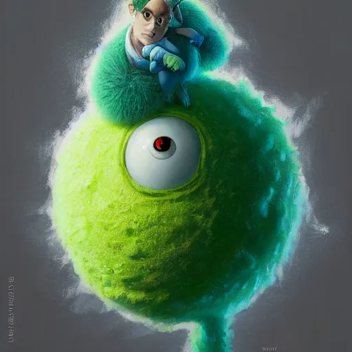 Image similar to highly detailed vfx portrait of a character of a tennis ball monster stephen bliss, chalk, unrealengine, greg rutkowski, loish, rhads, beeple, chalk, makoto shinkai and lois van baarle, ilya kuvshinov, rossdraws, tom bagshaw, basil gogos