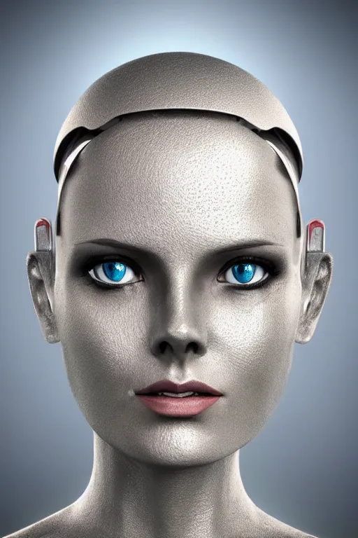 Image similar to robot with human face, female head, woman human face, human face realistic, human head, cyborg frame concept, cyborg by ales-kotnik, sci-fi android female