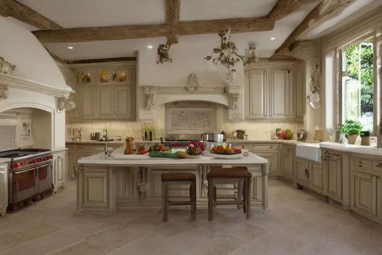 Prompt: interior photo of very very beautiful kitchen in provence style, photorealism,