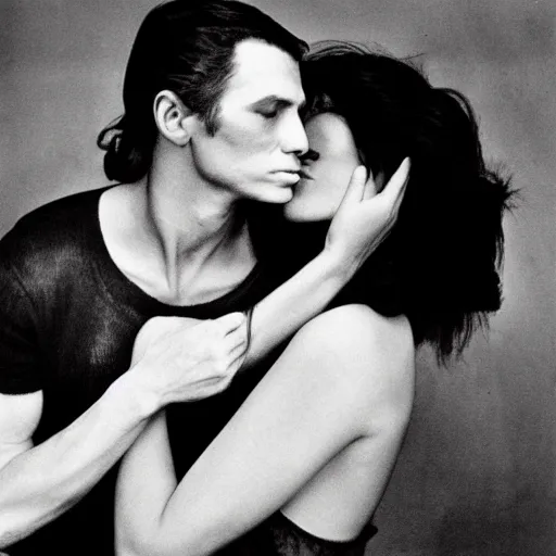 Image similar to the beautiful lady and the wolf, black and white, by richard avedon,