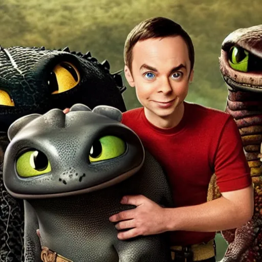 Prompt: sheldon cooper in how to train your dragon