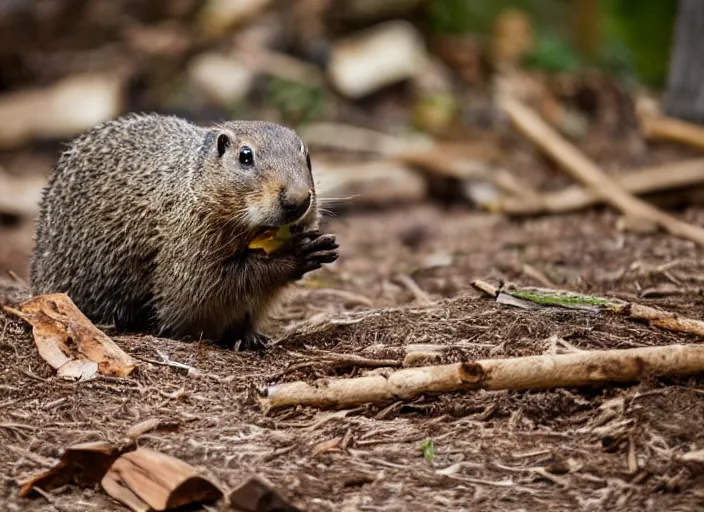 Image similar to a groundhog eating wood