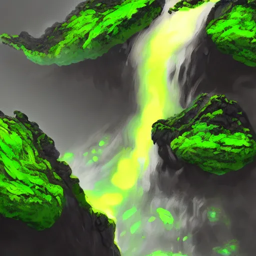 Image similar to green lava waterfall, Trending on Artstation, Hiroaki Tsutsumi style