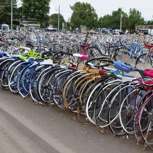 Image similar to a photo of a used bicycle lot, high definition