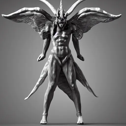 Image similar to 3 d render of a marble devil, satan, lucifer, artstation