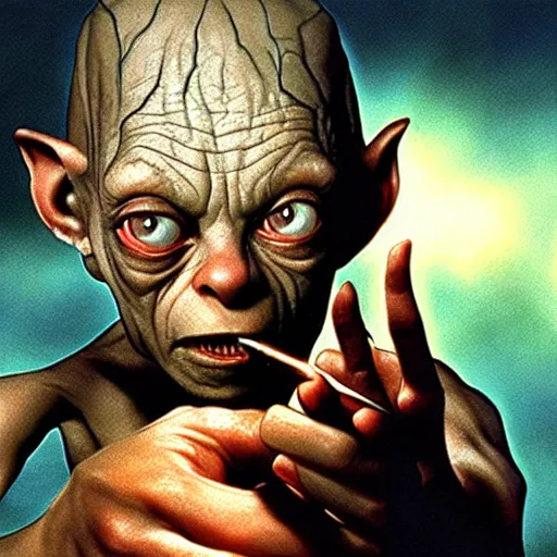 Prompt: gollum by drew struzan