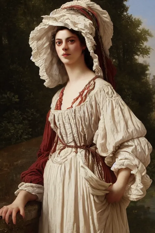 Image similar to 1700s kaya scodelario, traditional corsican, intricate, robe à la française, highly detailed, artstation, illustration, jurgens, rutkowski, bouguereau,