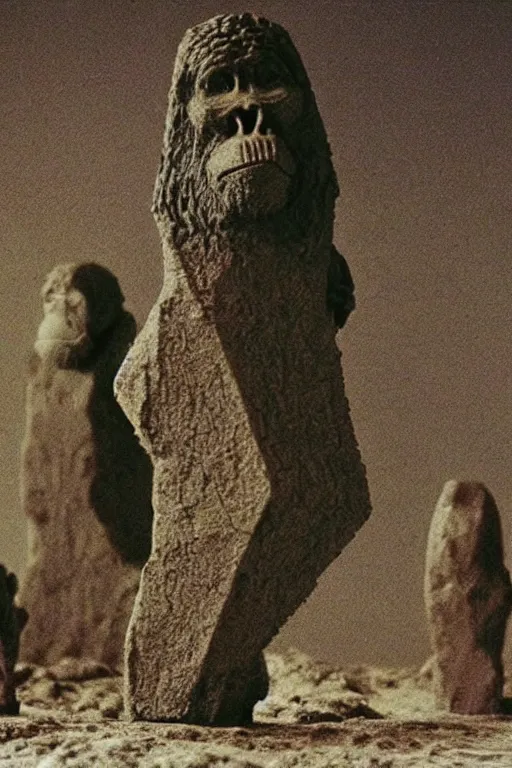 Prompt: “ a liminal claymation still of the ape obelisk scene from 2 0 0 1 a space odyssey ”