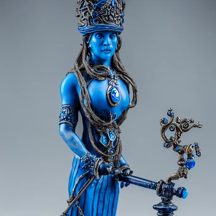 Image similar to photograph of a very beautiful elemental water witch with ornate blue robs and staff, extremely detailed. dslr. 8 5 mm.