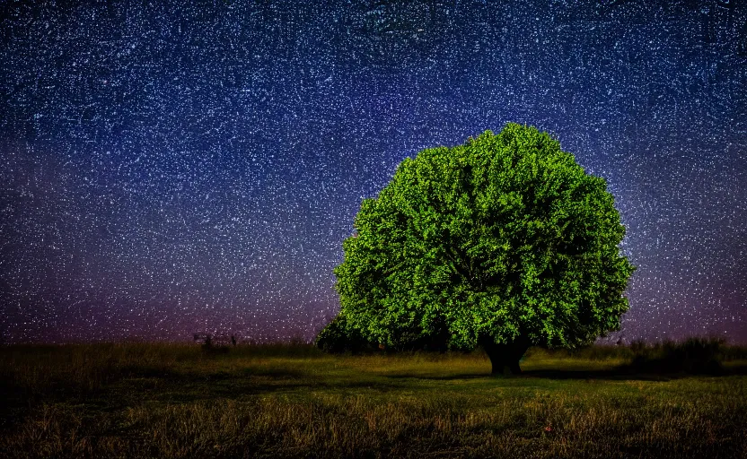 Image similar to night photography of a tree with starry sky